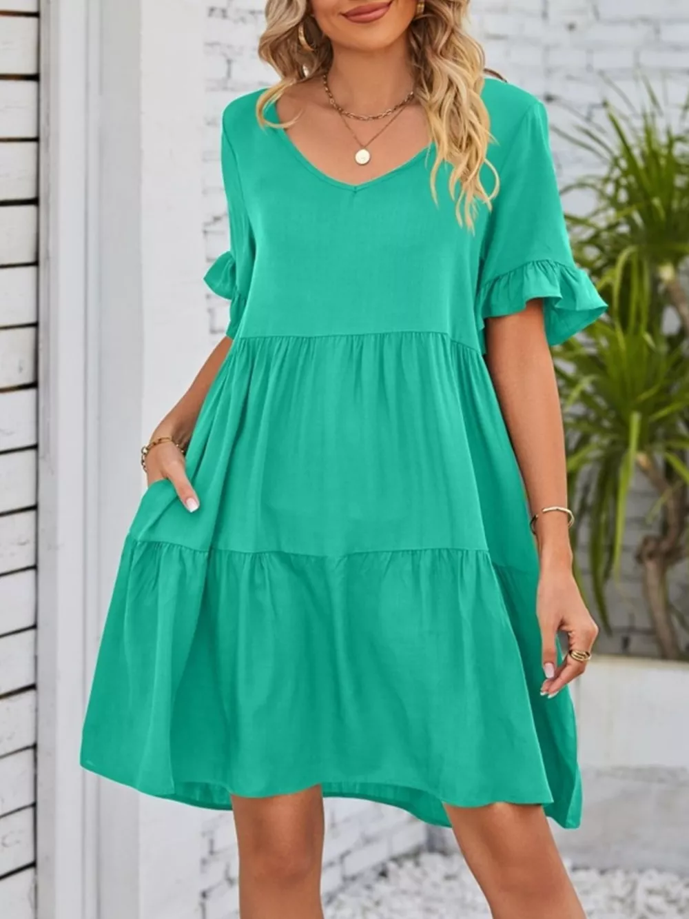Ruffled Sleeve Tiered Mini Dress, image 17