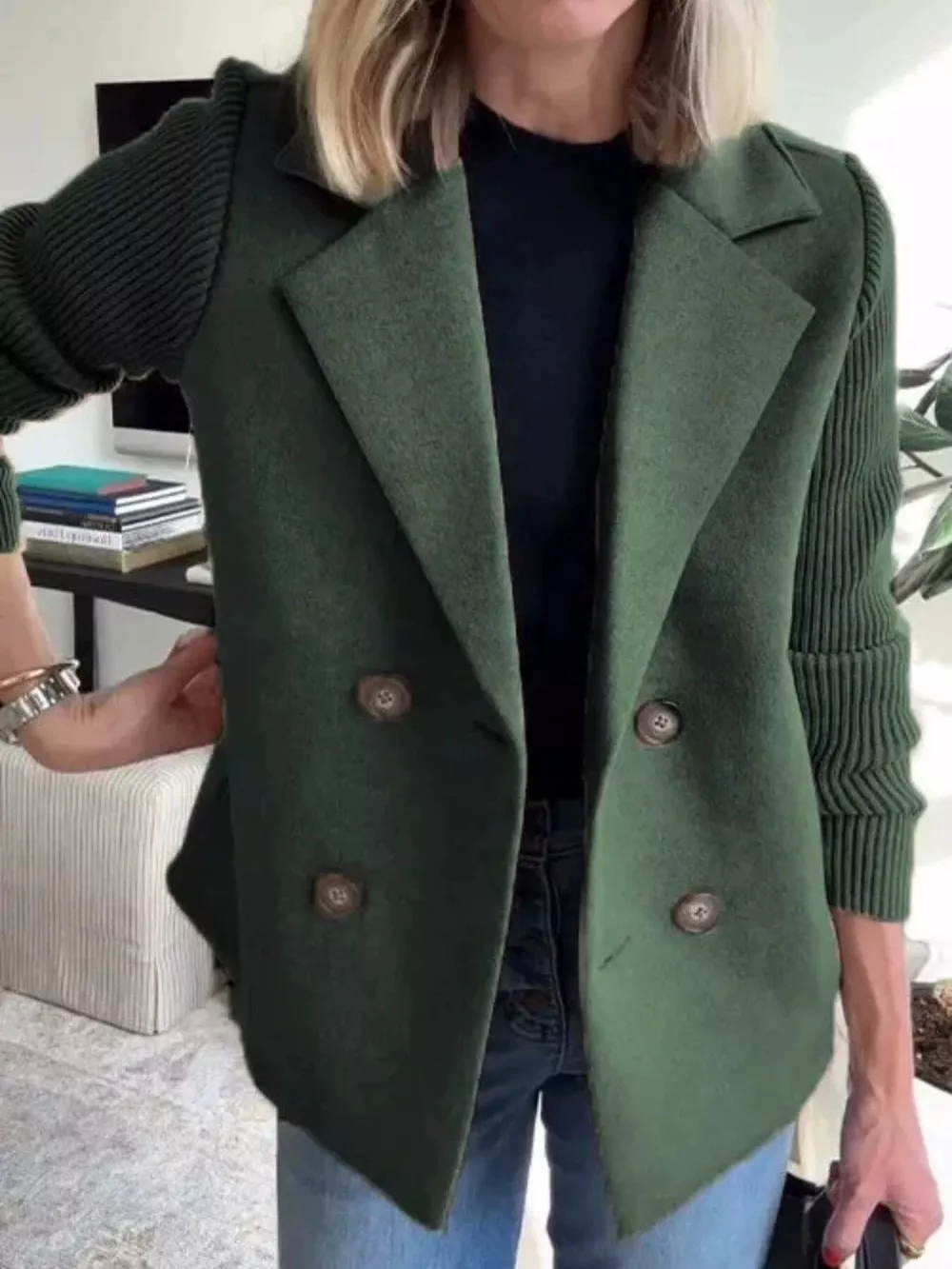 Full Size Knit Sleeve Double-Breasted Outerwear Plus Size, image 8