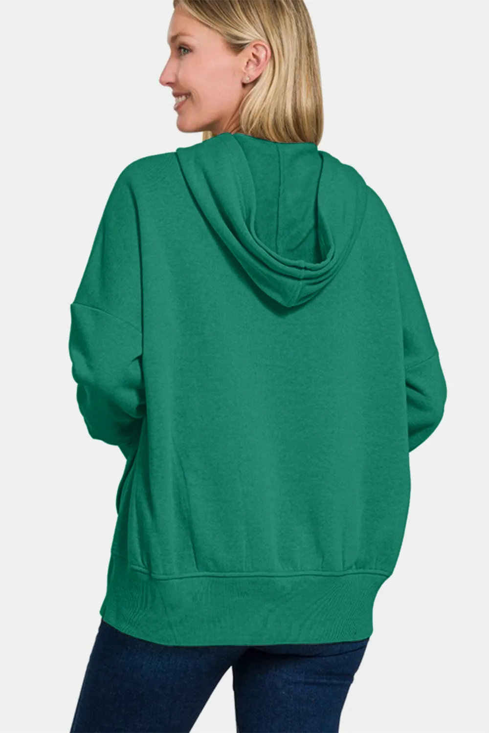 Half Snap Long Sleeve Hoodie with Kangaroo Pocket, image 2