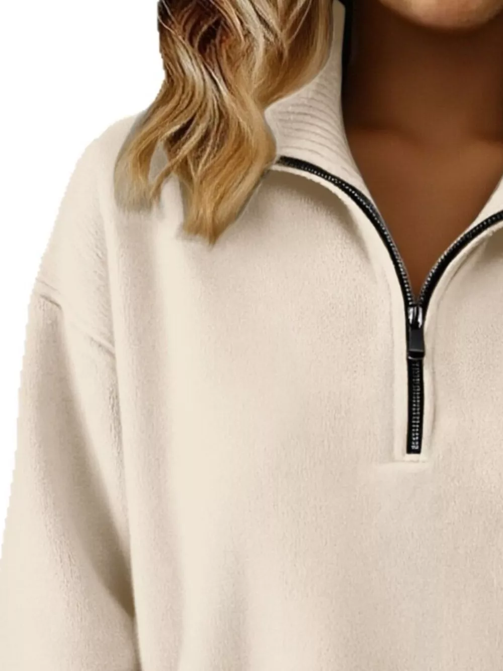 Full Size Half Zip Dropped Shoulder Sweater Plus Size, image 5