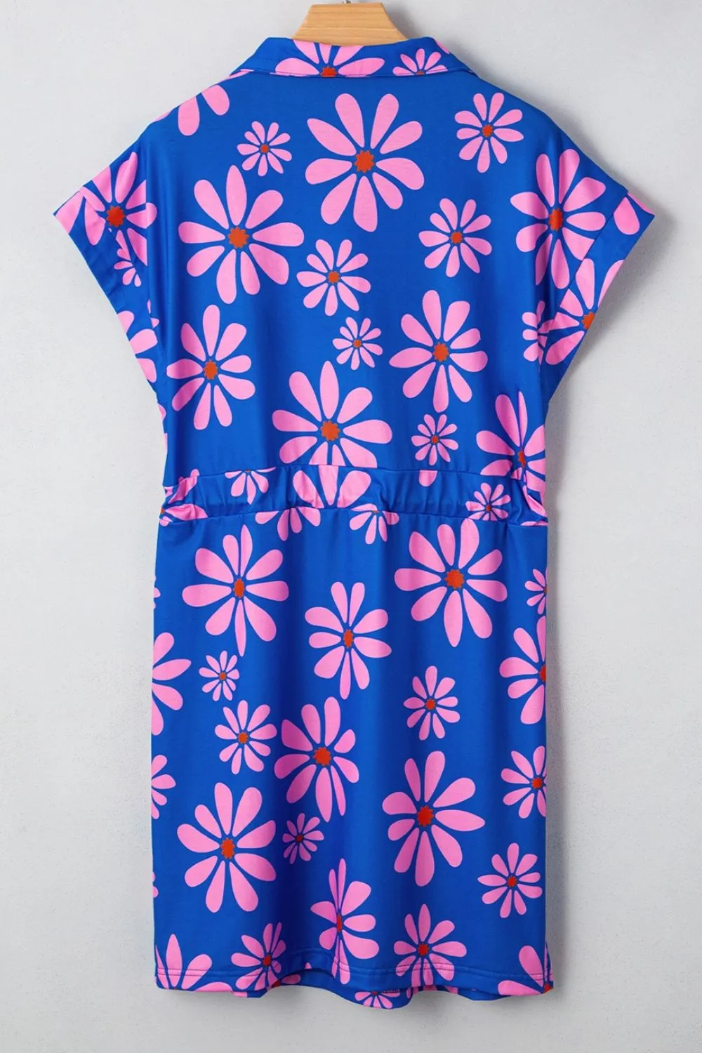 Floral Print Zip Collar Drawstring Summer Mini Dress, image 2