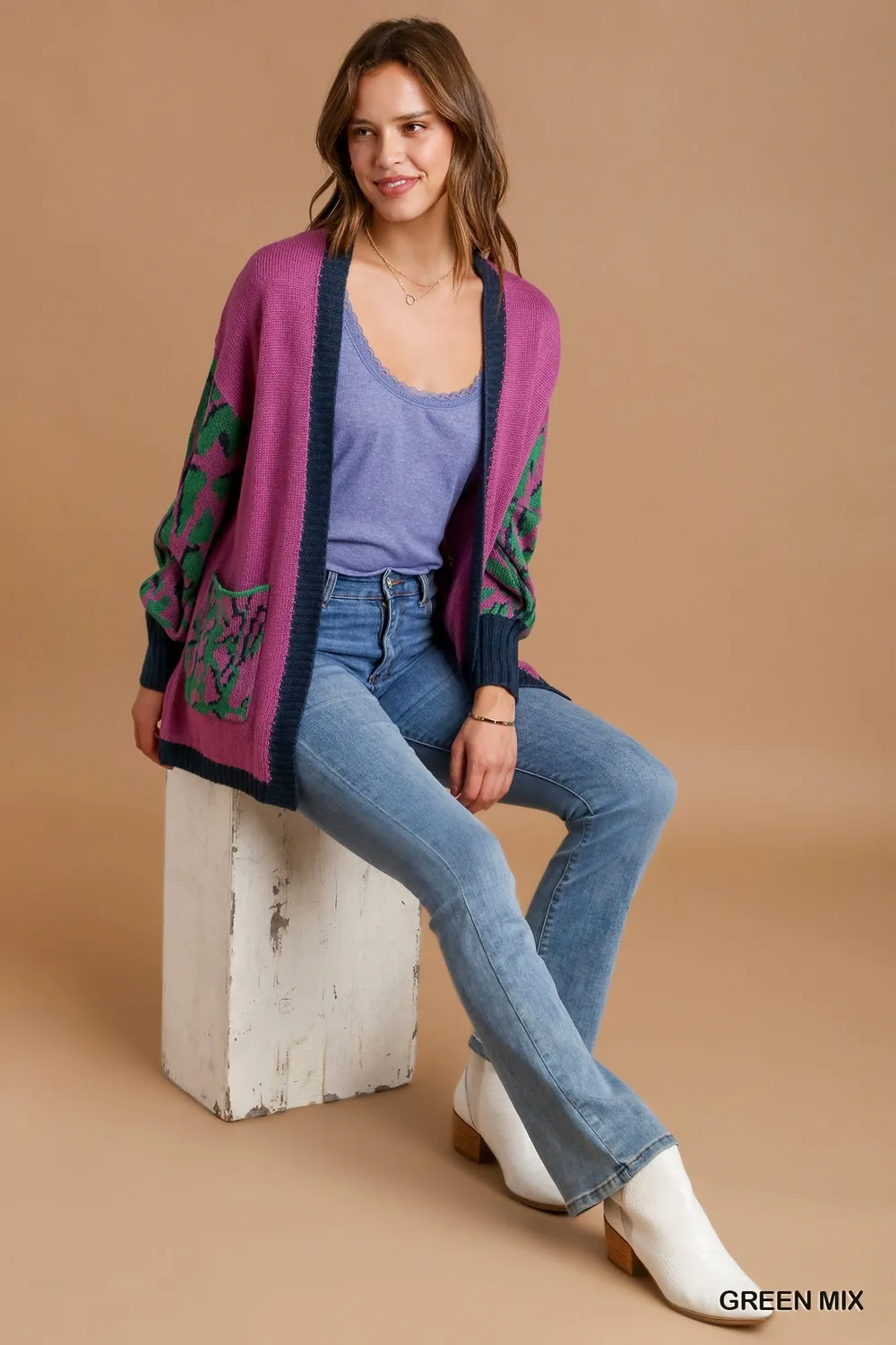 Animal Print Open Front Sweater Cardigan, image 5
