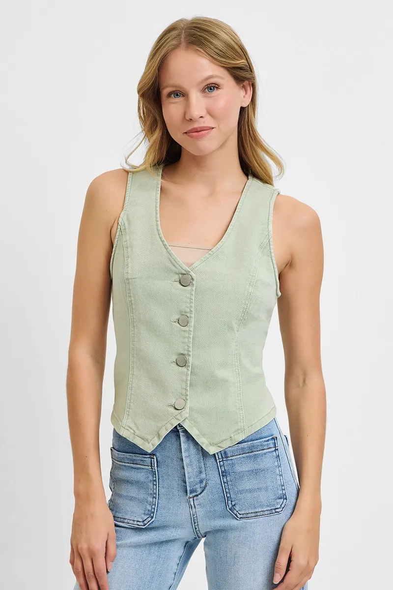 Full Size V Neck Button Down Vest Plus Size