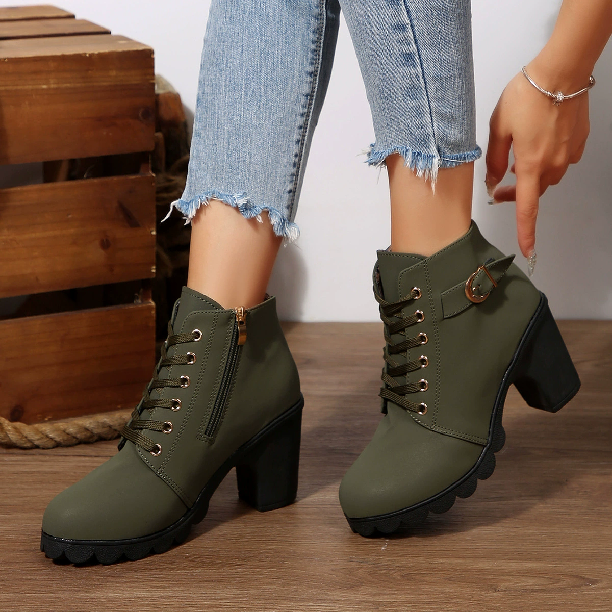 Lace Up Block Heels Boots, image 6