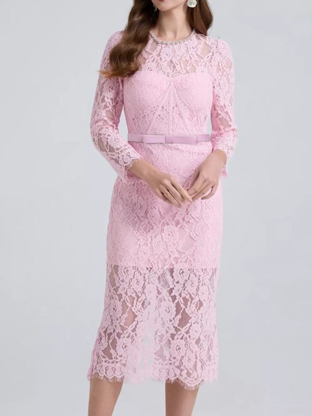 Lace Long Sleeve Midi Dress