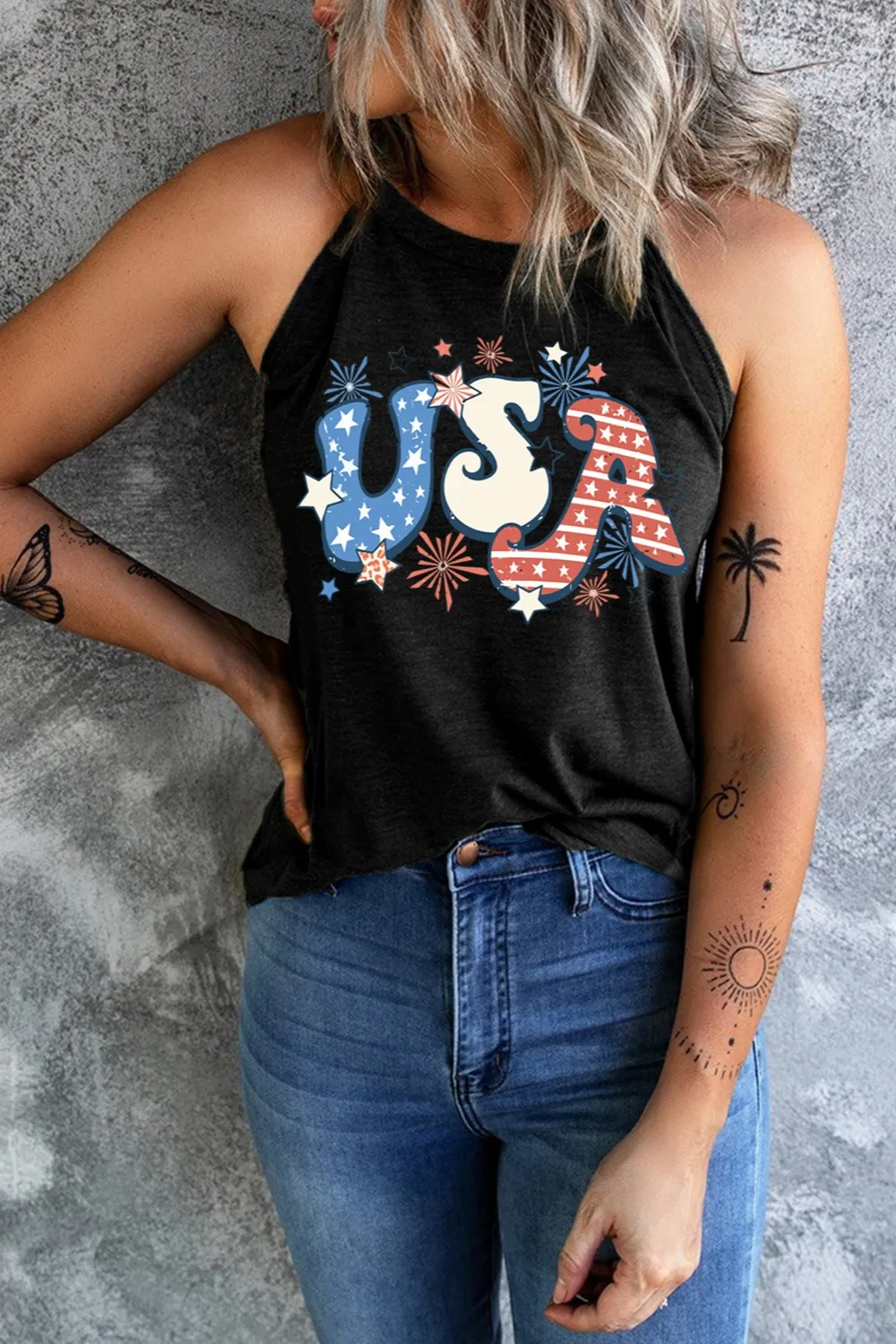Letter Graphic Round Neck Tank, image 2