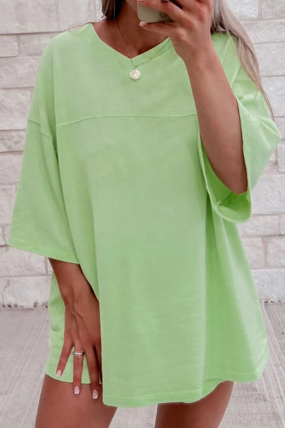 Loose V Neck Half Sleeve Tee and Drawstring Shorts Plus Size, image 2
