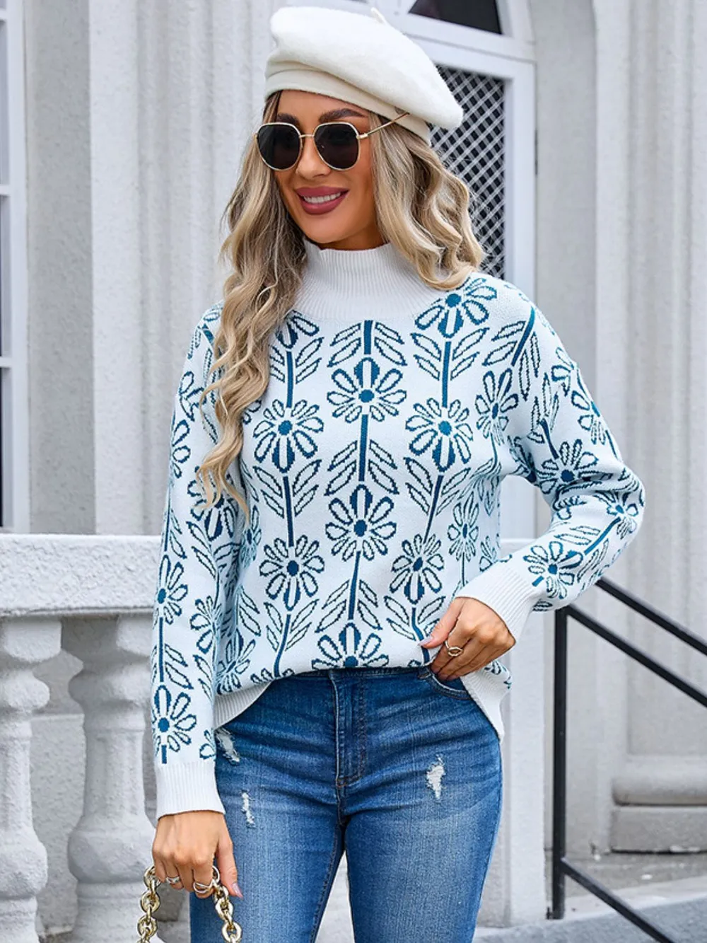 Flower Turtleneck Long Sleeve Sweater, image 5