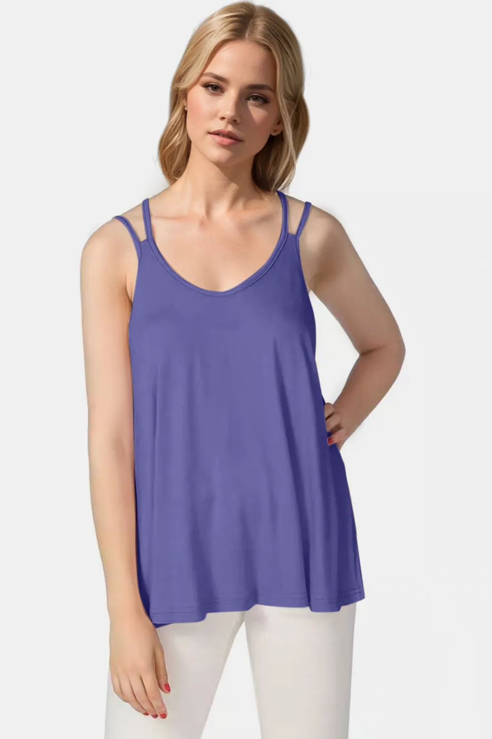 Bamboo Scoop Neck Double Spaghetti Straps Cami, image 6