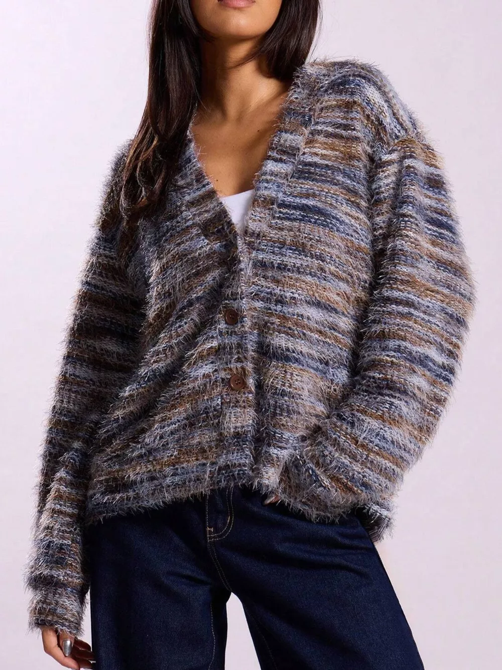 Chunky Knit V-Neck Button-Up Cardigan