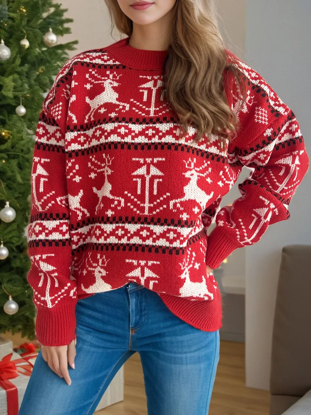 Christmas Element Round Neck Long Sleeve Sweater, image 8