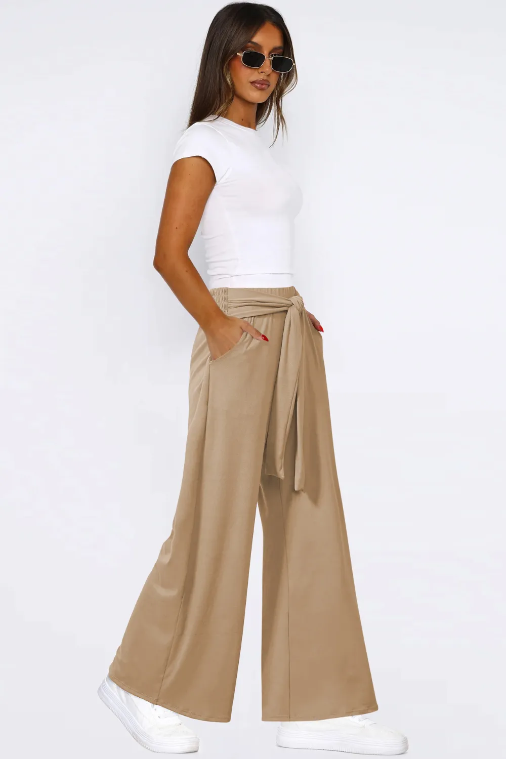 Tied Pocketed Wide Leg Pants, image 6