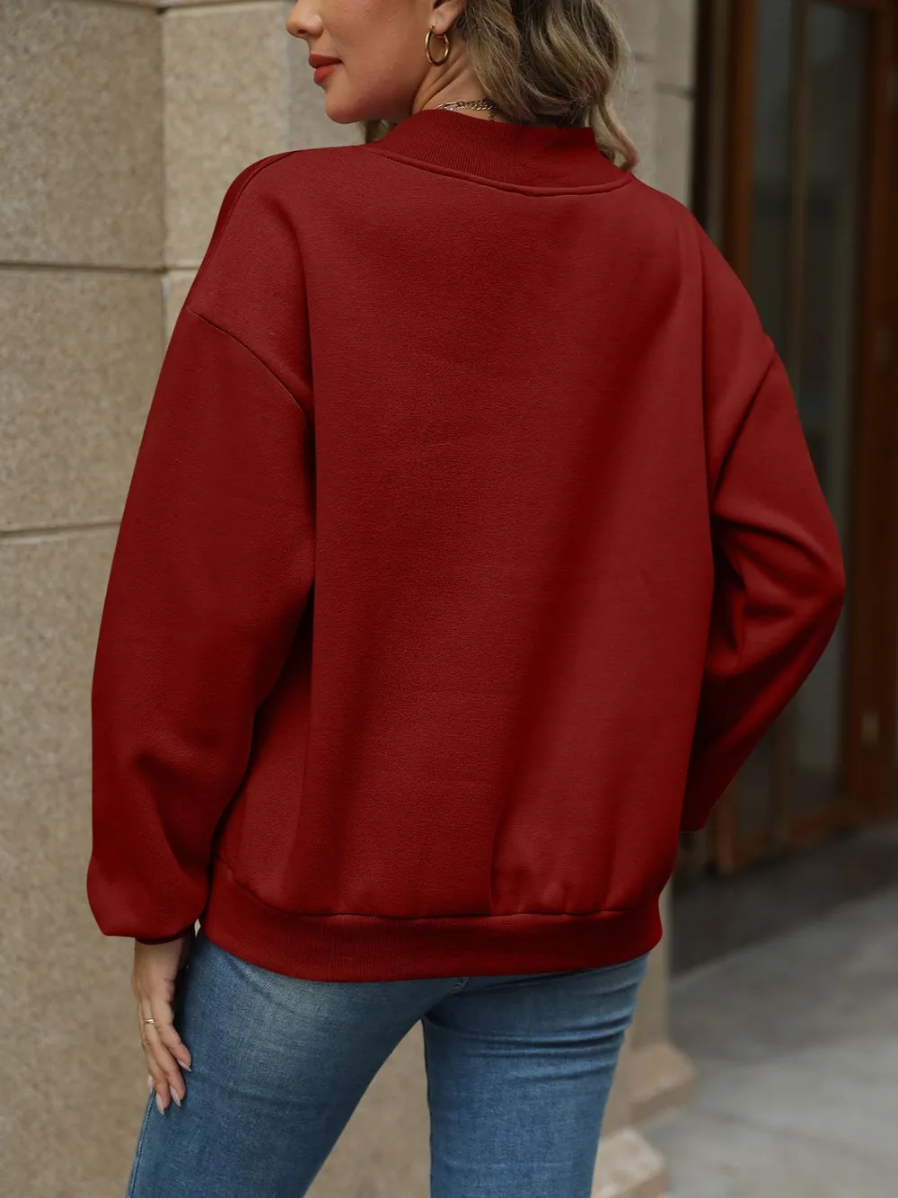 V-Neck Long Sleeve Dropped Shoulder Sweatshirt, image 23