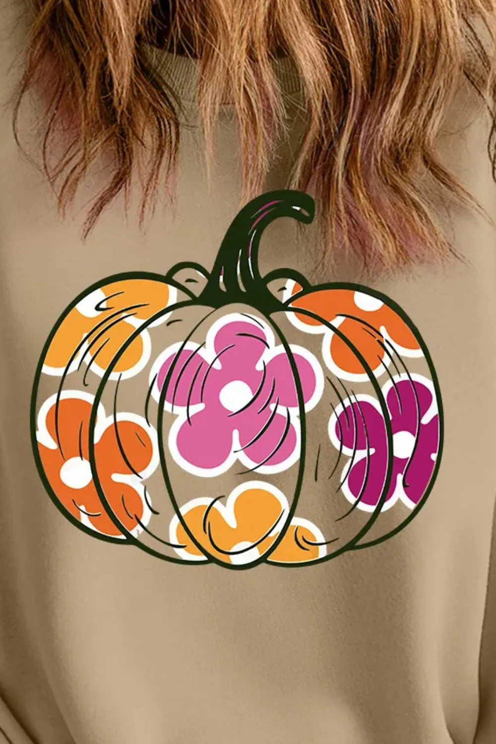 Plus Size Pumpkin Graphic Dropped Shoulder Sweatshirt, image 2