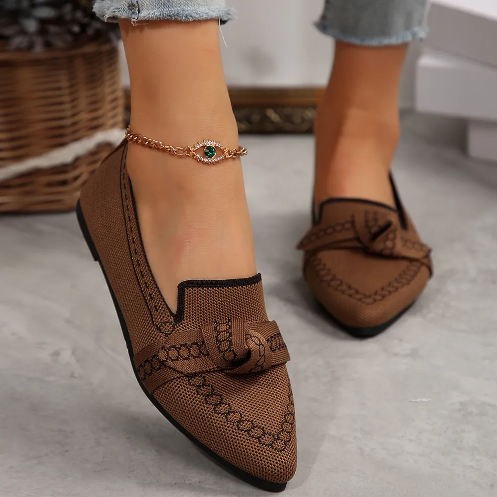 knitted Slip-On Flats with Bow, image 2