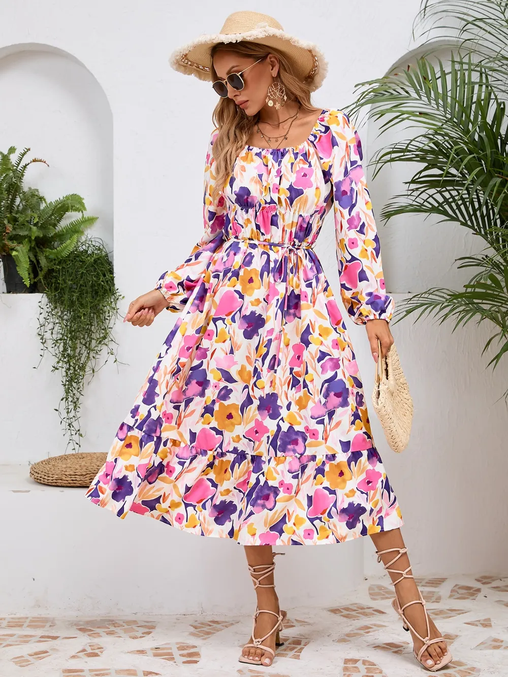 Printed Long Sleeve Midi Dress, image 29