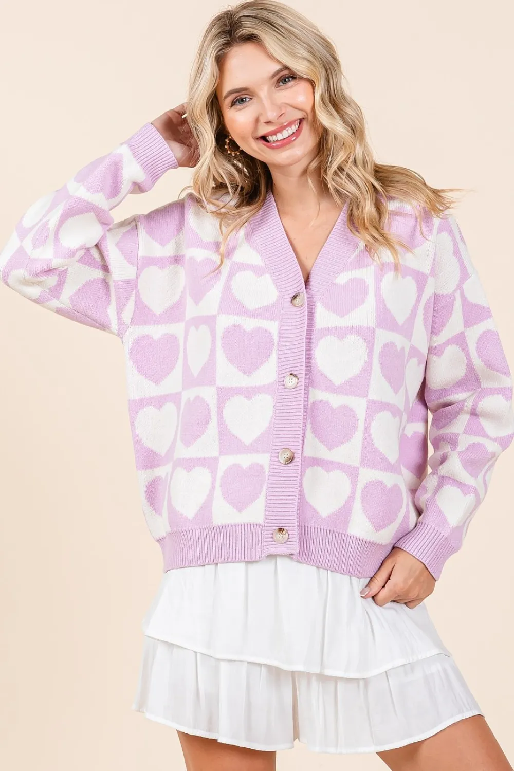 Checkered Heart Button Down Cardigan, image 5