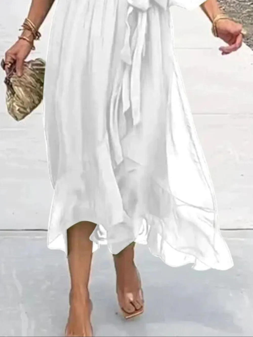 Full Size Flowy Tie Front Midi Dress with Flutter Sleeves Plus Size, image 3