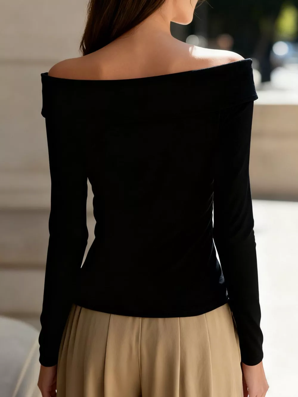 Elegant Off-the-Shoulder Blouse with Decorative Buttons, image 5