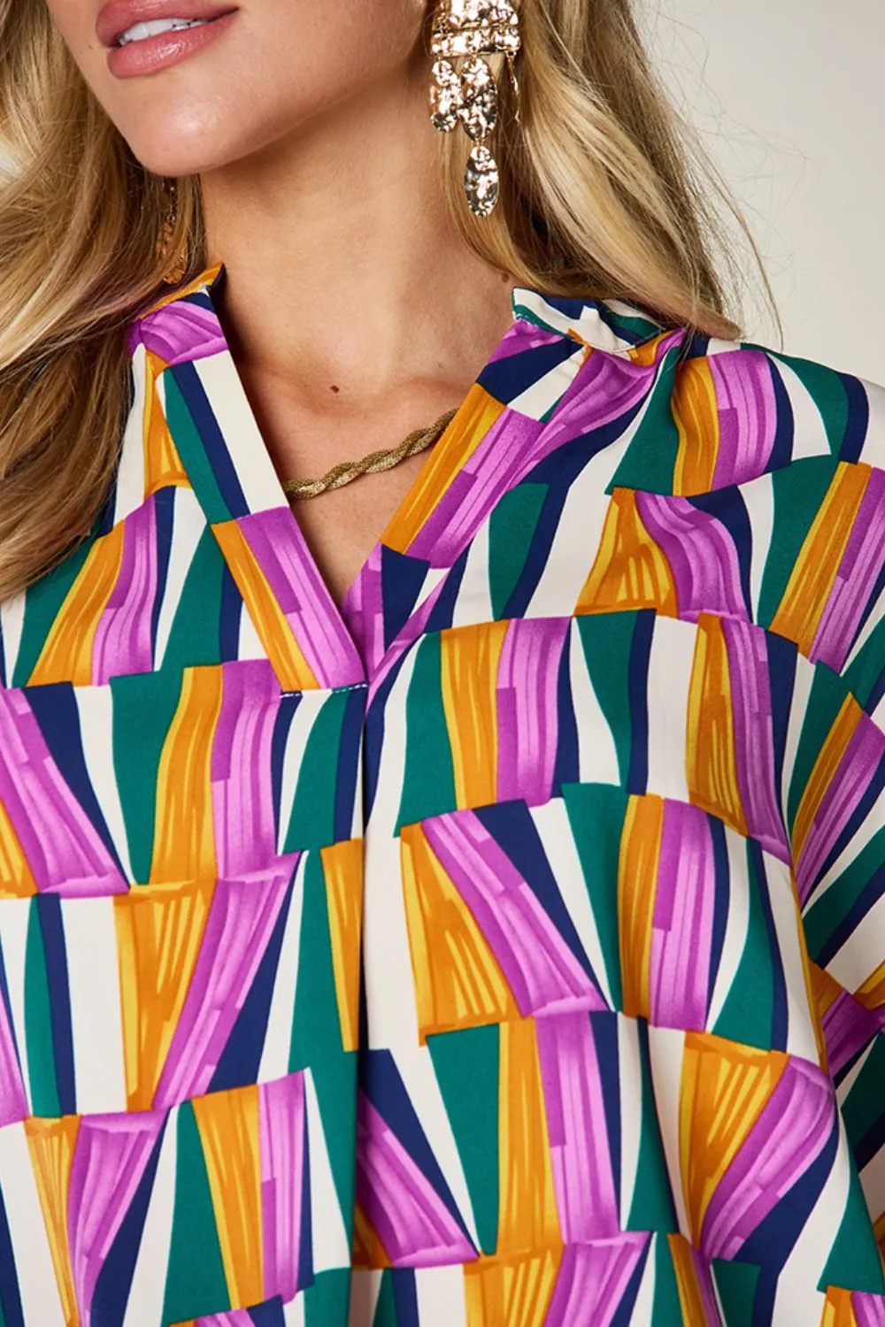 Full Size Geometric Notched Dolman Sleeve Top, image 5