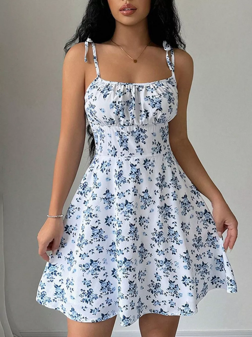 Floral Print Tie Strap Mini Dress, image 6
