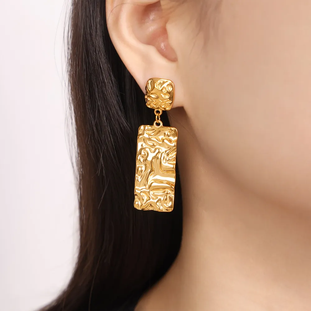 Titanium Steel Textured Geometric Earrings, image 3