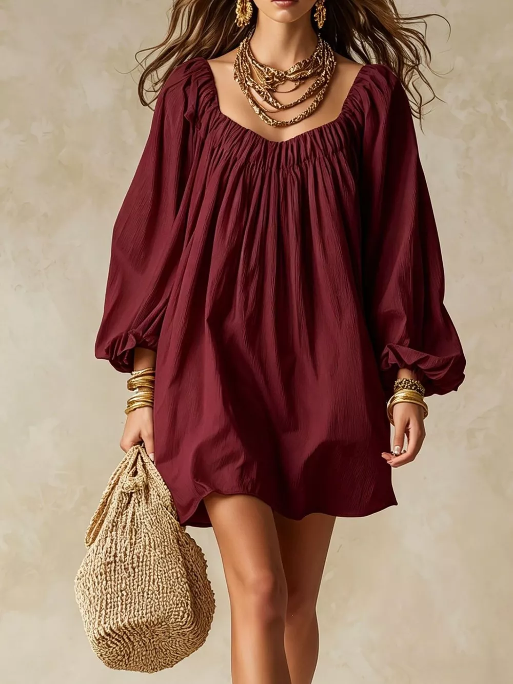 Flowy Balloon Sleeve Mini Dress, image 12