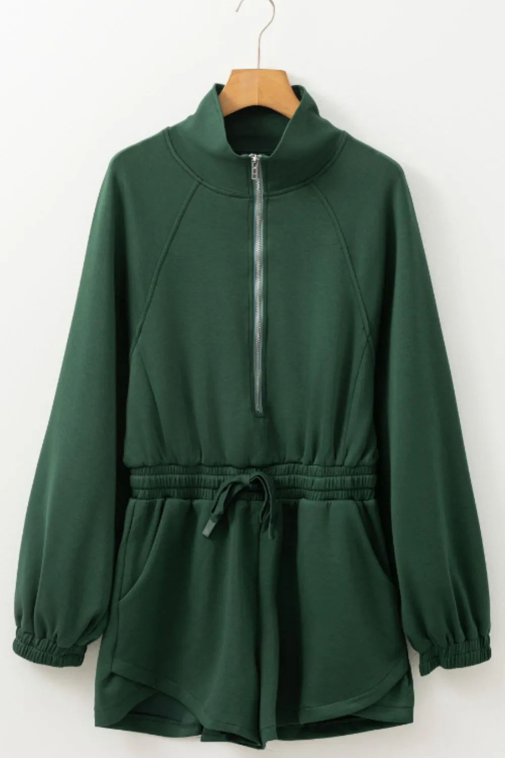 Drawstring Half Zip Long Sleeve Romper, image 2