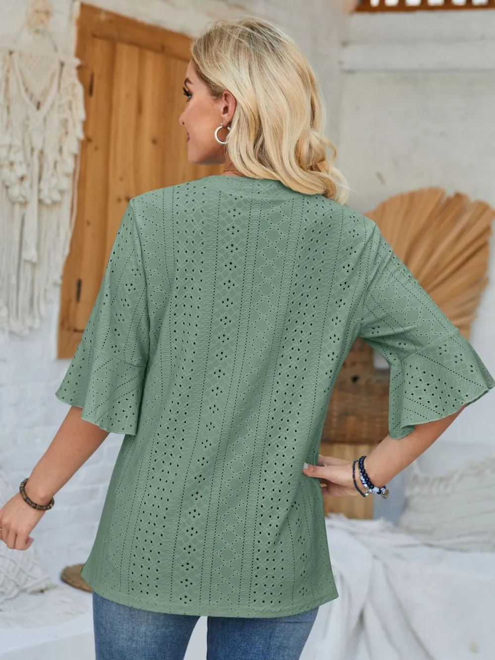 Eyelet Notched Half Sleeve T-Shirt, image 15
