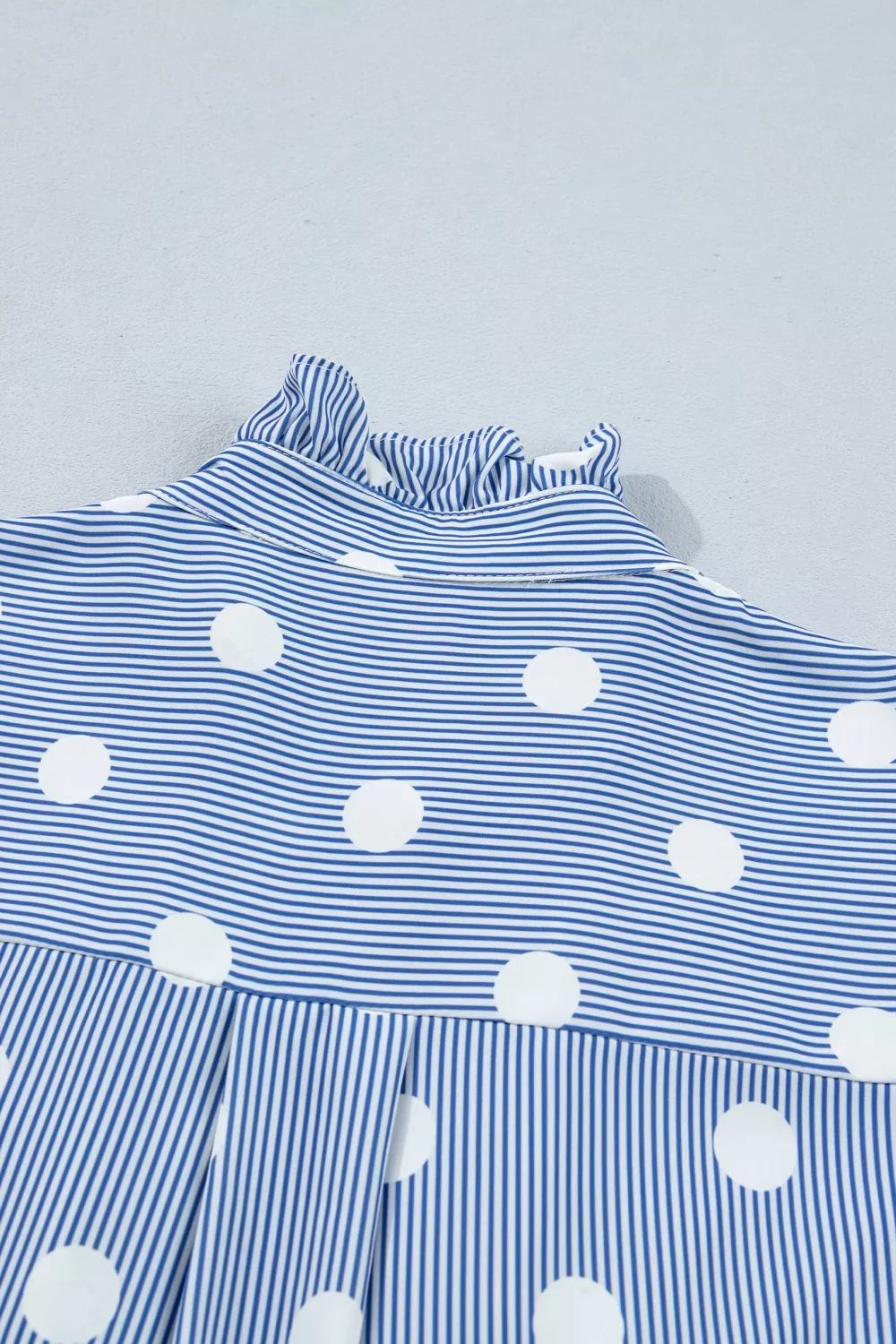 Stripe Contrast Polka Dot Print Pleated Ruffle Sleeve Shirt, image 6