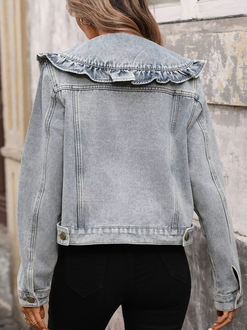 Floral Ruffle Collar Denim Jacket, image 9
