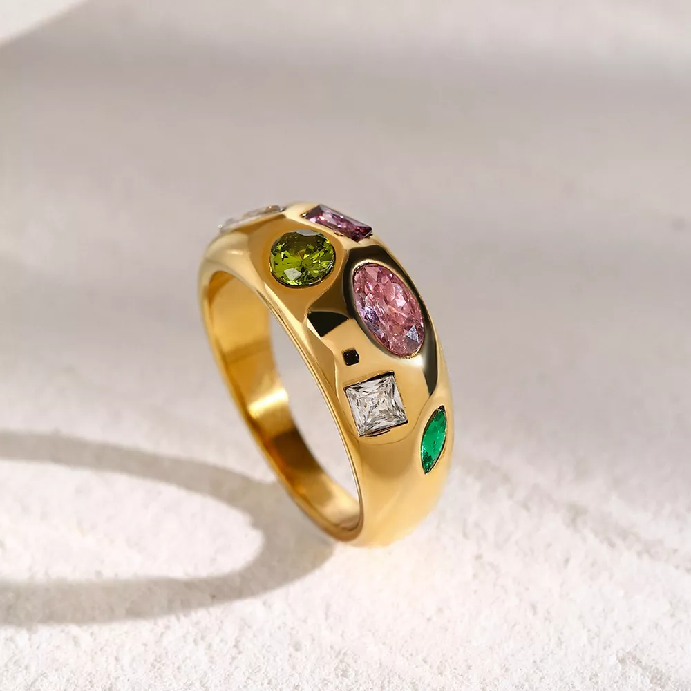18K Gold-Plated Colorful Zircon Ring, image 3