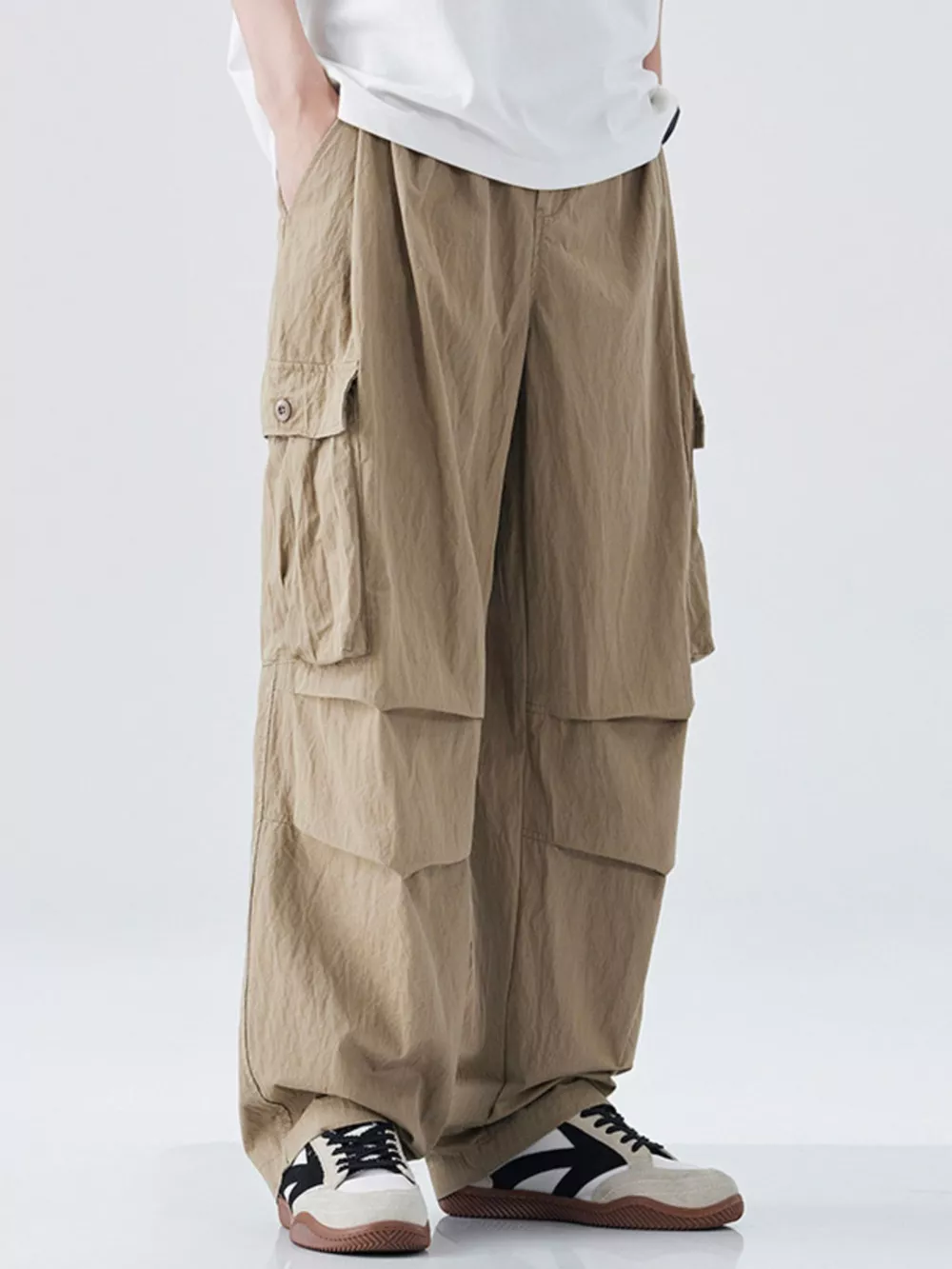 Men's Drawstring Wide Leg Cargo Pants, image 8