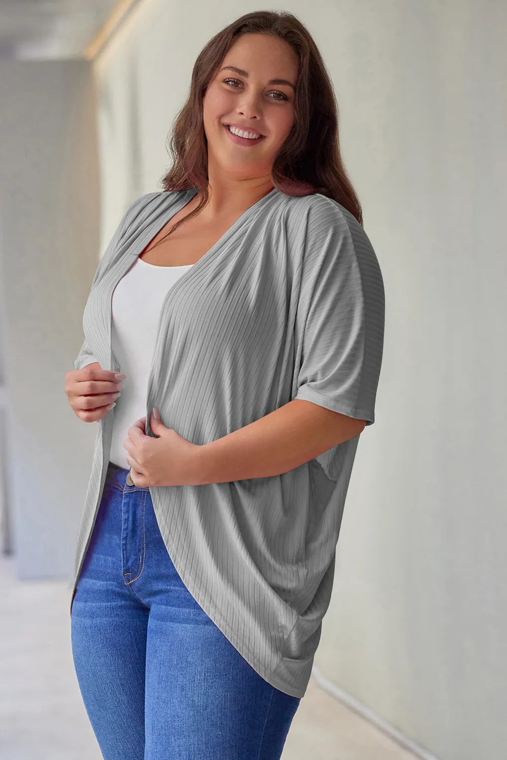 Plus Size Ribbed Cocoon Cover Up, image 2