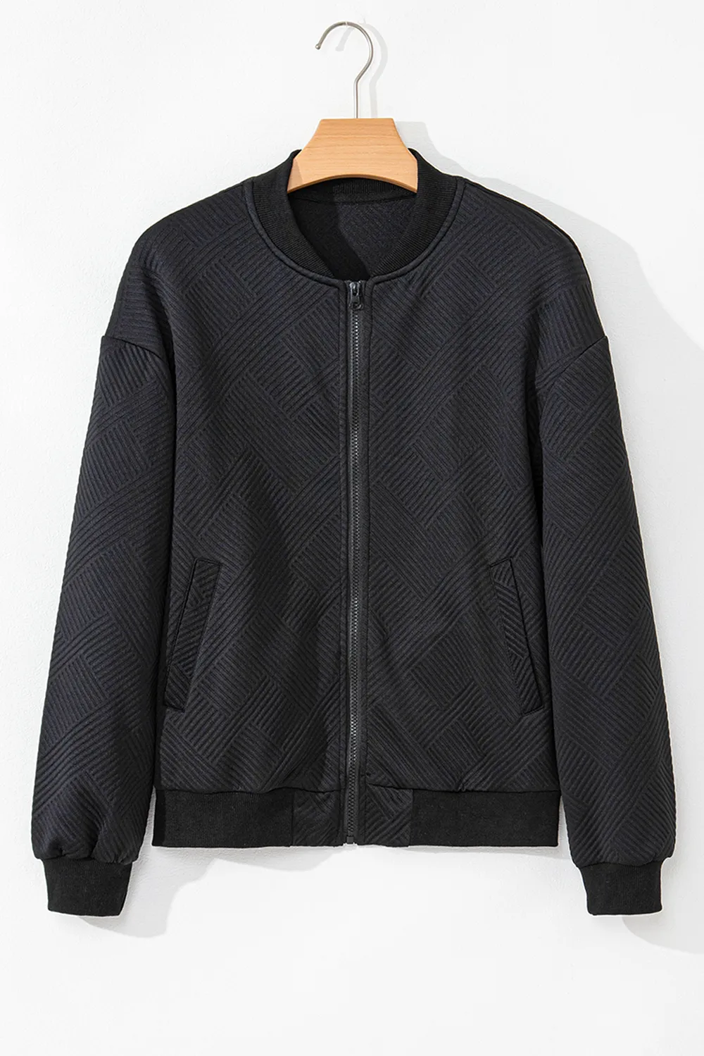 Texture Zip Up Baseball Collar Long Sleeve Jacket, image 5