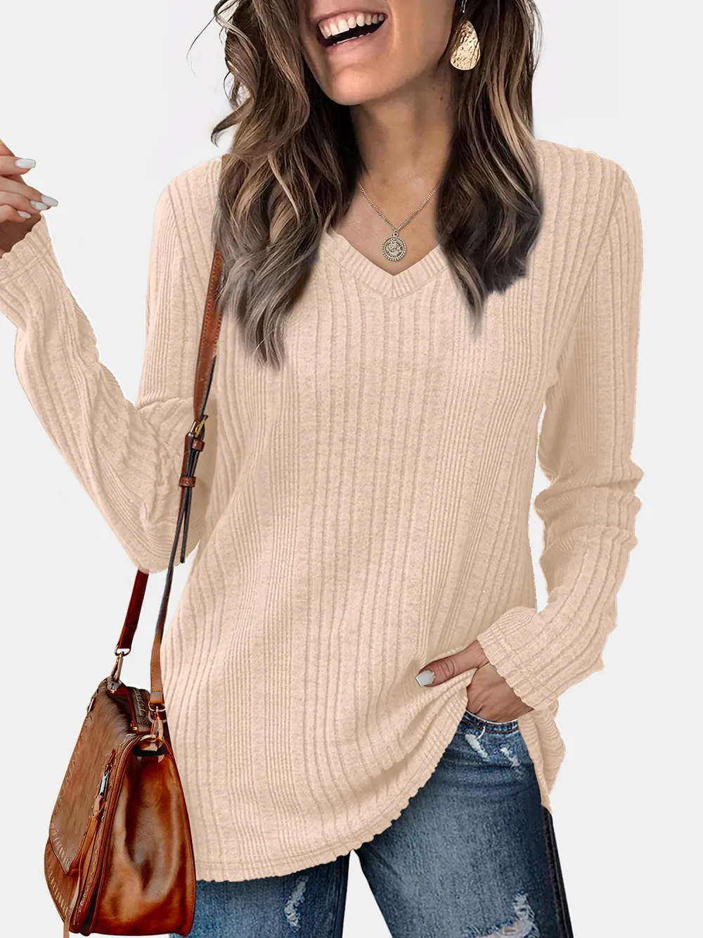 V-Neck Long Sleeve T-Shirt, image 14