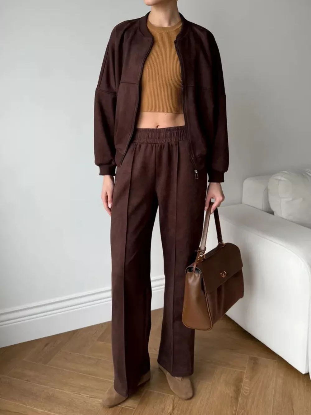 Zip Up Sweatshirt and Wide-Leg Pants Set, image 7