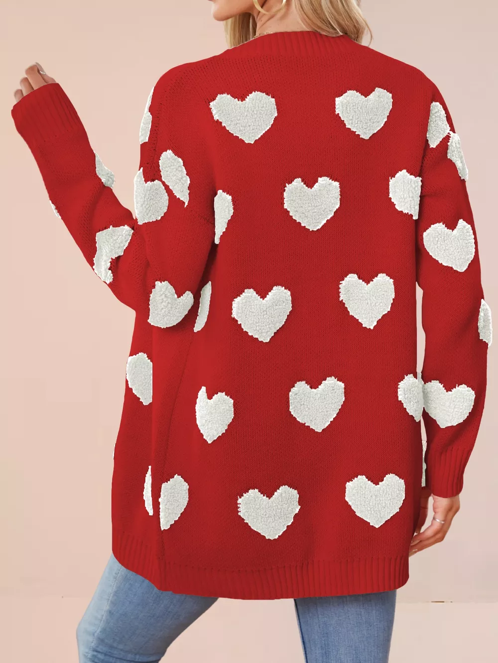 Heart Pattern Knit Button-Up Cardigan, image 10