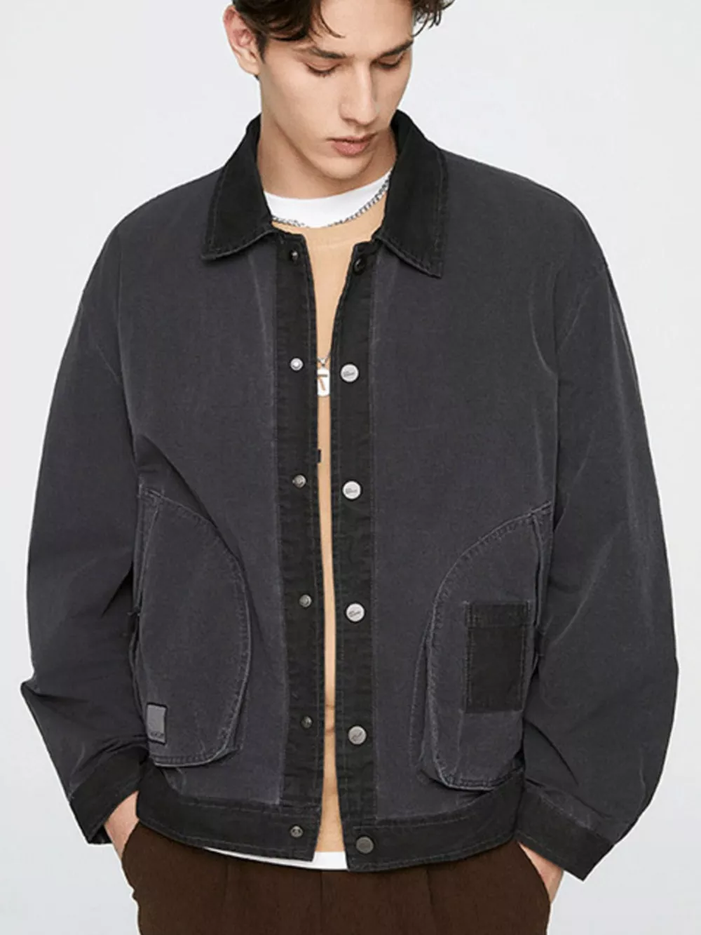 Men's Plus Size Snap Down Long Sleeve Jacket, image 2