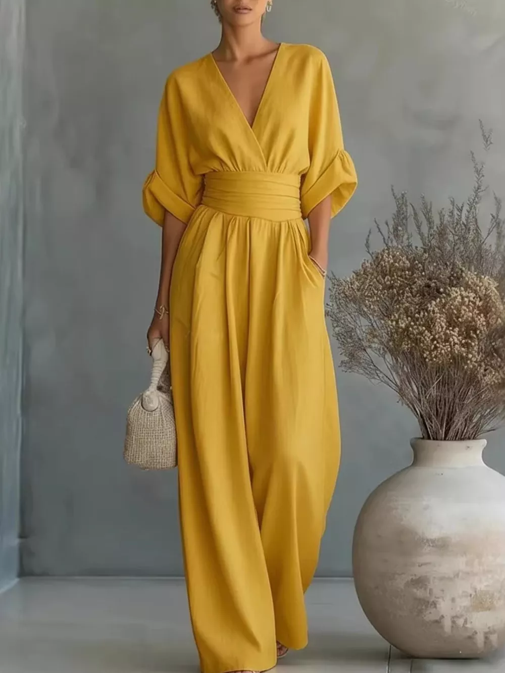 Full Size Half Sleeve Wide-Leg Jumpsuit Plus Size, image 8