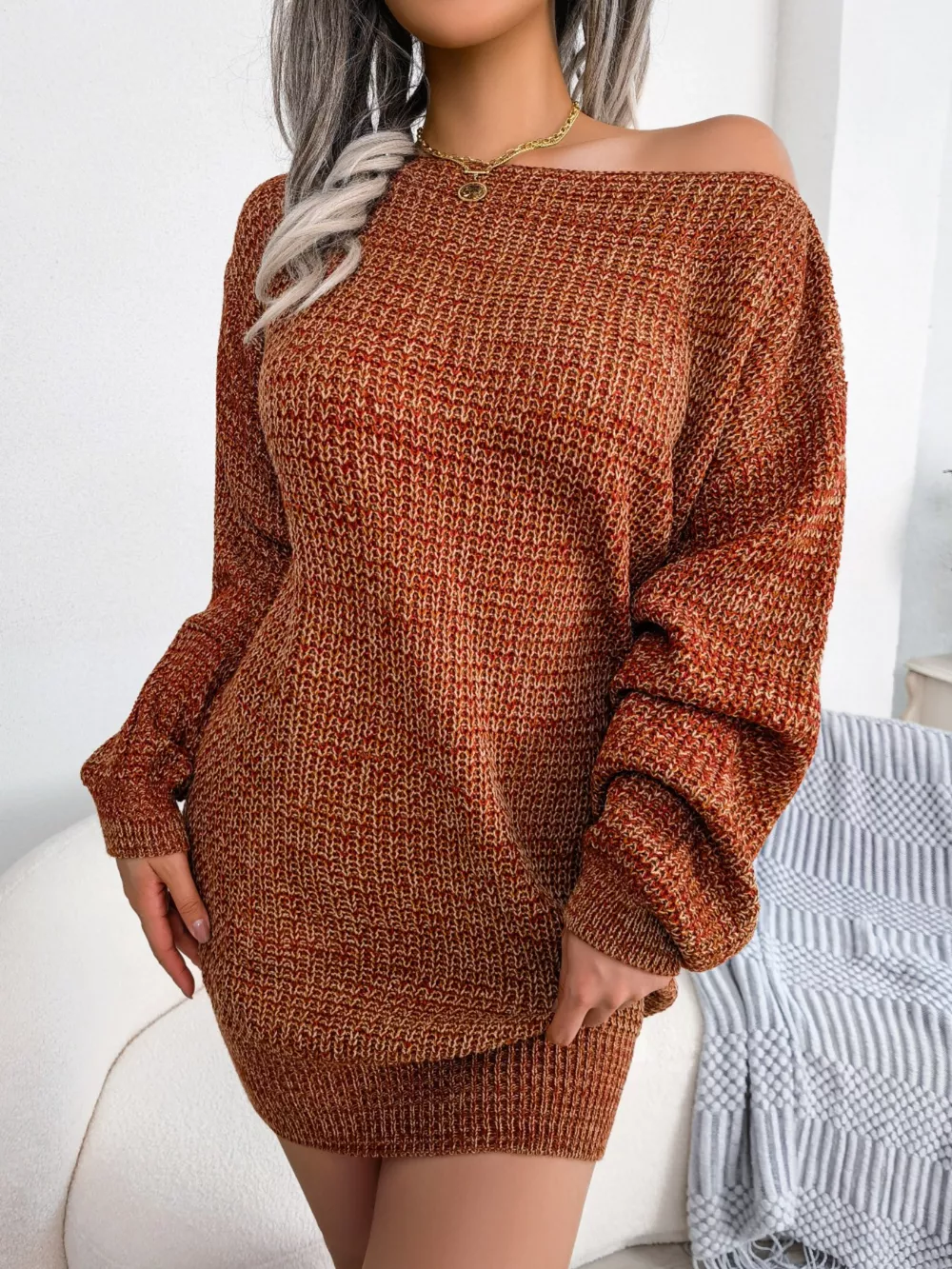 Multi-Color One-Shoulder Sweater Dress, image 9