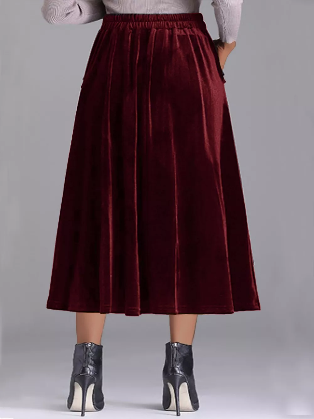 Plus Size Elegant Velvet A-Line Midi Skirt, image 9