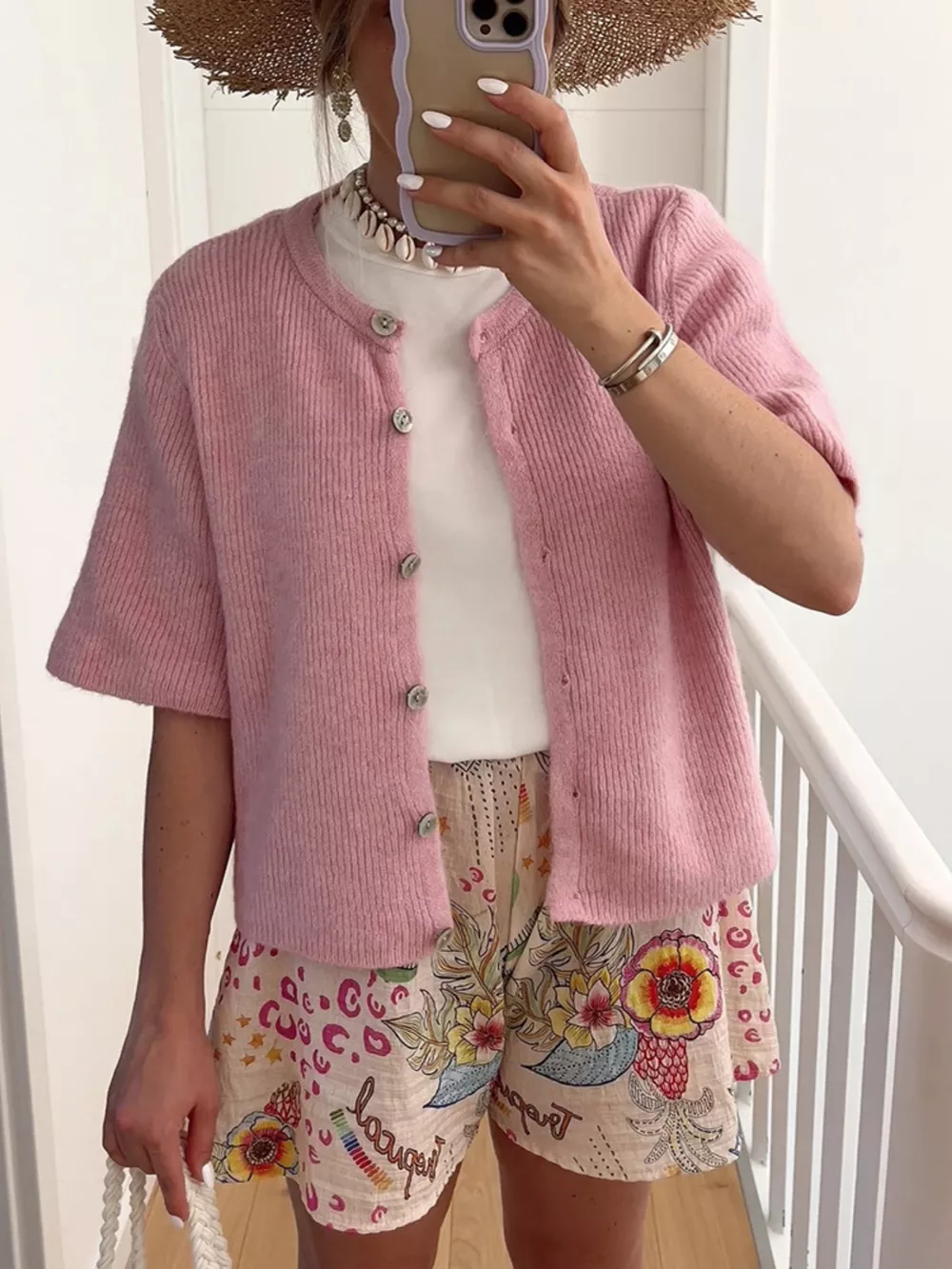 Short Sleeve Button-Down Cardigan