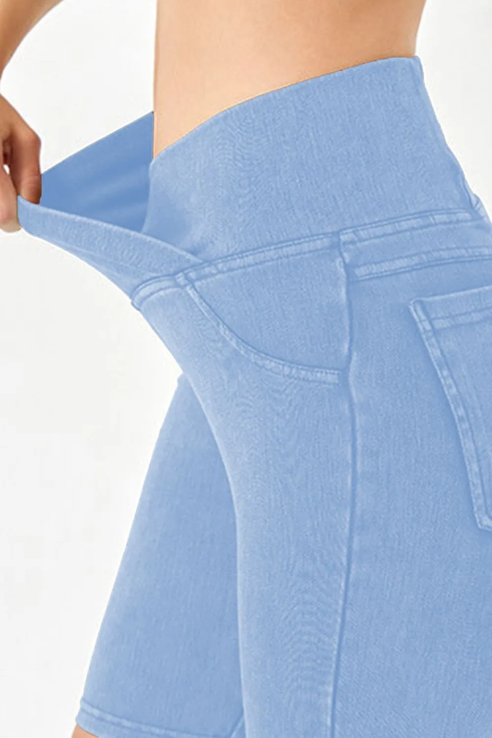 Asymmetrical Waist Denim Shorts with Pockets, image 3