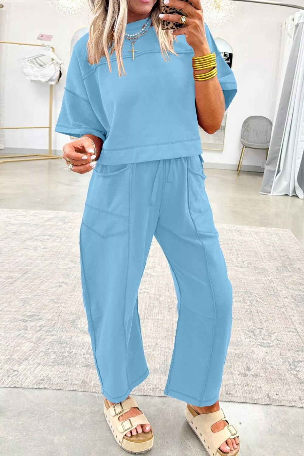 Drop Shoulder Boxy Tee and Barrel Pants Set, image 3