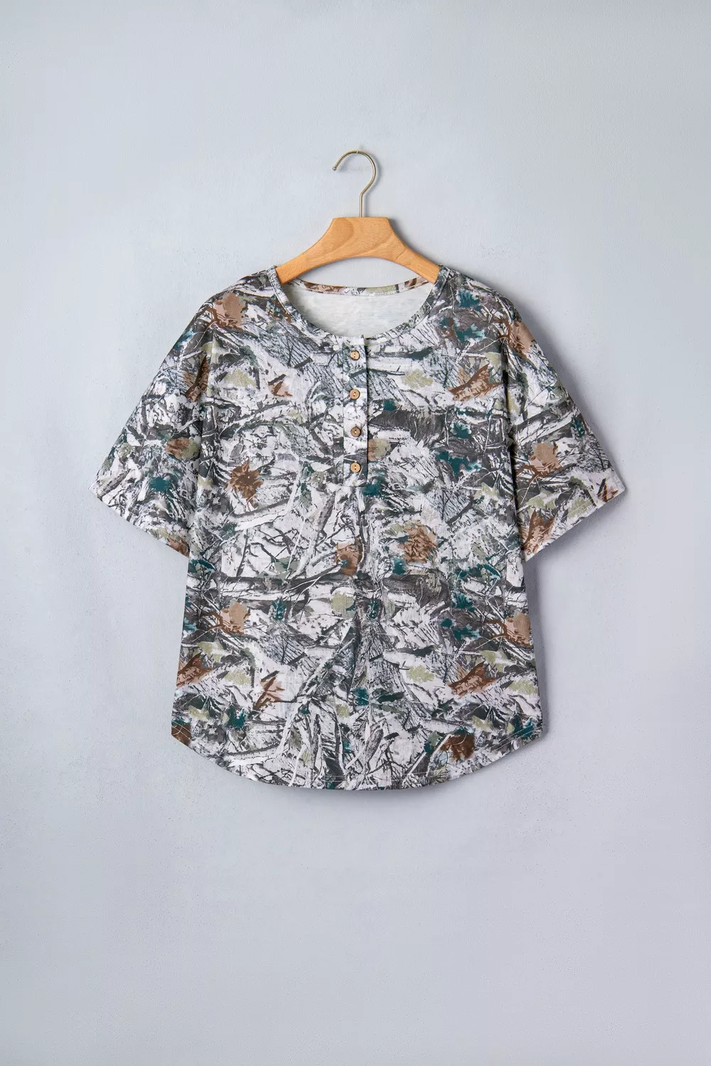 Abstract Woodland Print Tunic Henley T Shirt, image 5