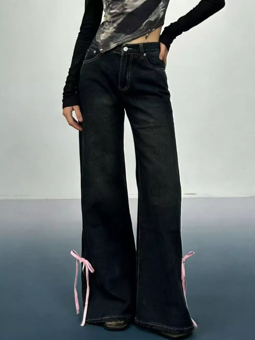 Ribbon Detail Flare Jeans, image 2