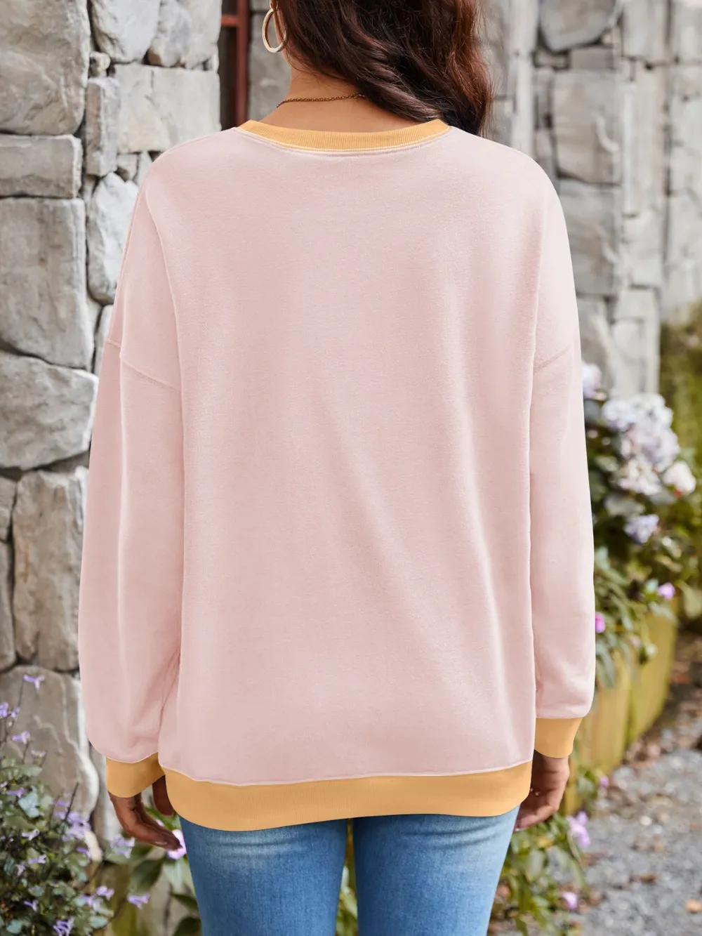 Contrast Round Neck Long Sleeve Sweatshirt, image 9