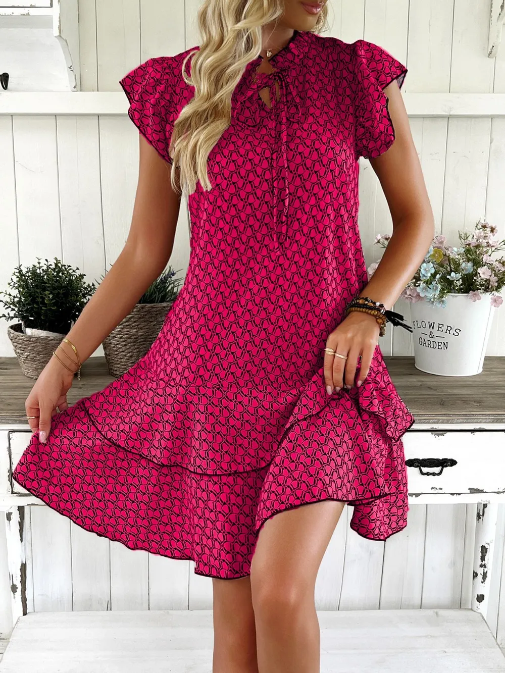 Full Size Ruffled Layered Printed Mini Dress Plus Size, image 6
