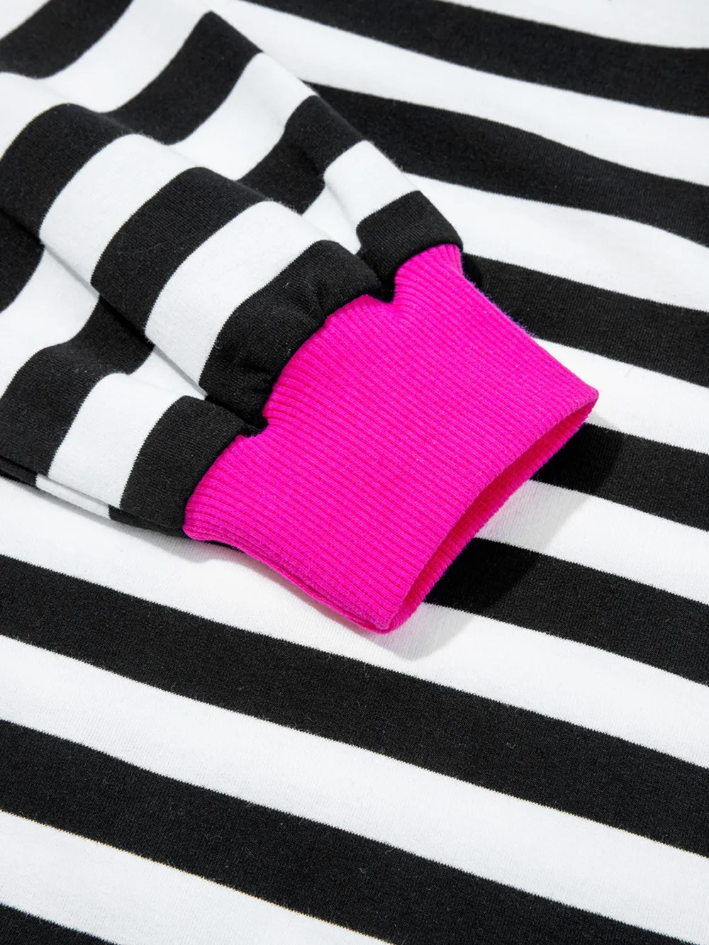 Stripe Contrast Ribbed Banding Long Sleeve Blouse and Loose Shorts Set, image 3